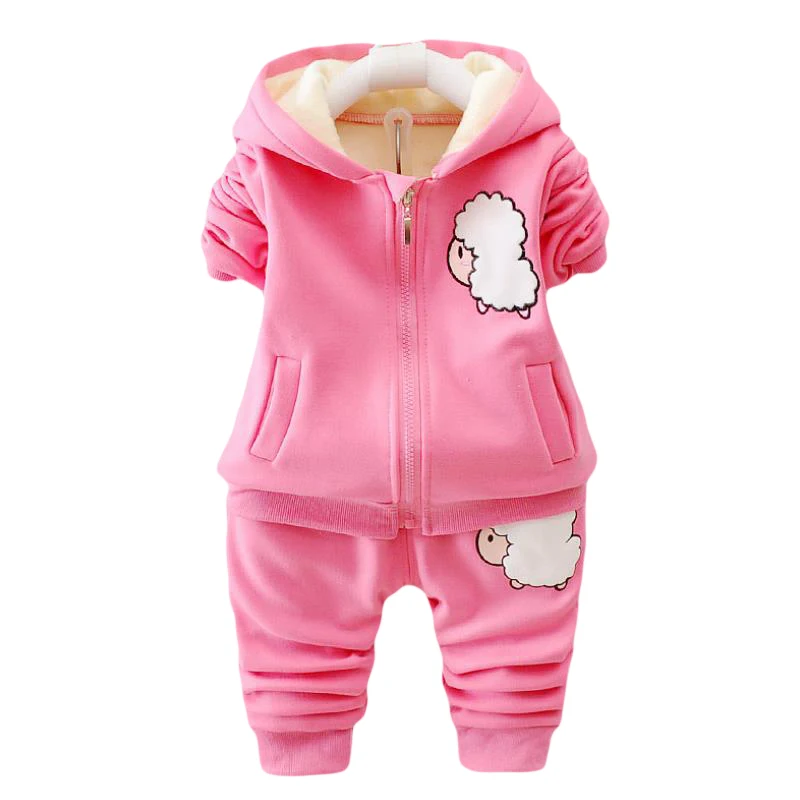 

2022 Autumn and winter Baby Girls Clothes Set Cartoon fashion Hoodied Suit Children Cardigan Keep warm Sweaters+Pant 0-4