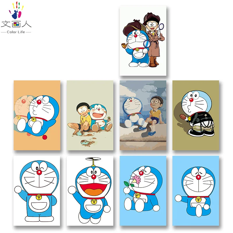 DIY colorings pictures by numbers with colors Doraemon Big bear robot cat picture drawing painting framed Home | Дом и сад