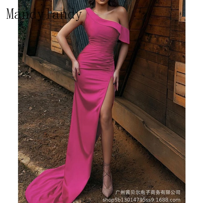 

Летнее модное платье Mandylandy с открытой спиной, однотонное платье с высокой талией, с разрезом, женское сексуальное облегающее платье на одно ...