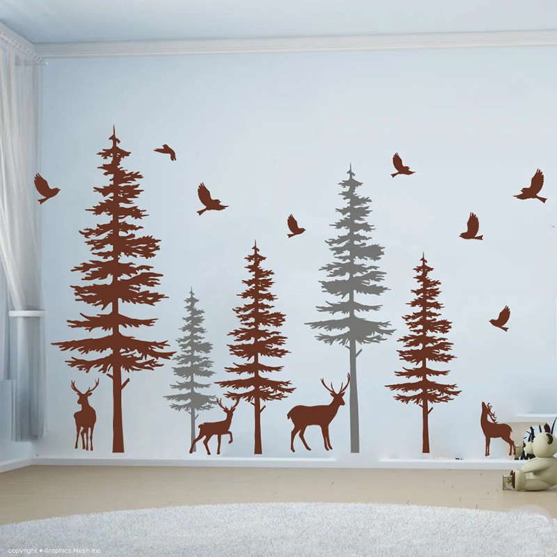 Огромная сосна олень животное стикер на стену комната в общежитии офис джунгли