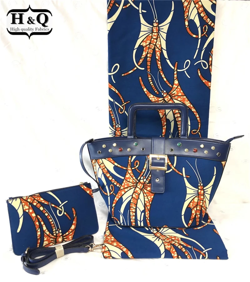 

H&Q 2020 ankara set african wax bag african print and purse african wax with handbag three-piece 6 yards/pcs for women party