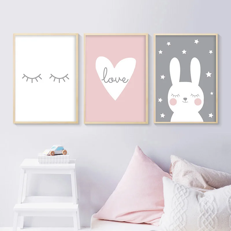 Кролик Сердце детская настенная Картина на холсте Мультяшные плакаты и принты