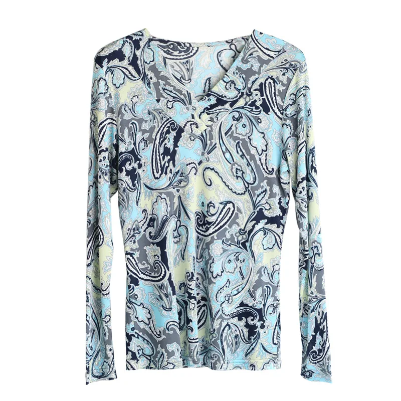 Женская винтажная шелковая блузка с v образным вырезом Цветочная рубашка SO0022