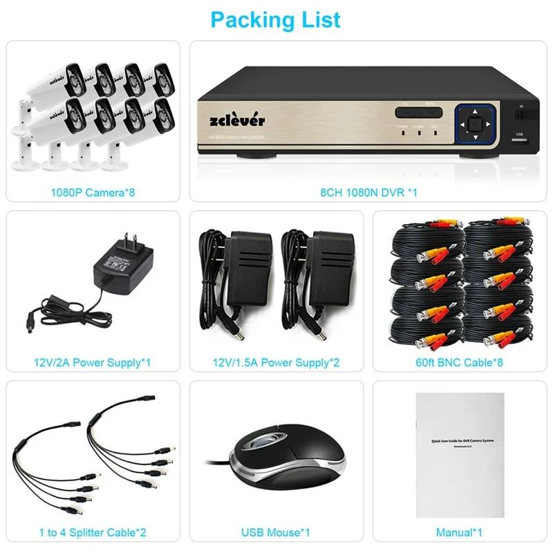 1080P Домашняя безопасность Камера Системы, Zclever 8CH наблюдения DVR для наблюдения за состоянием труб 4/8 шт. 2.0MP всепогодный IP66 пуля Камера s Ночное видение