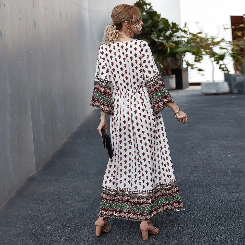 Весна Boho Maxi Dress женские джинсы с высокой талией пикантные элегантные винтажные