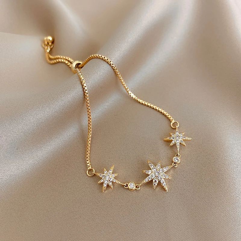 

Simple personality eight-pointed star Korean women's bracelet trend Diamond-encrusted Women's bracelet gifts Jewelry wholesale