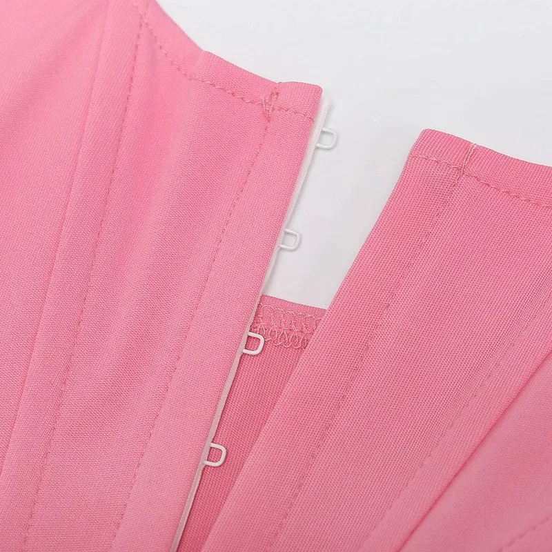 

2020 Europe and The United States New Square Collar Solid Diamond Sexy Figure Slim Open Navel Back Tank Top T with Chest Buttons