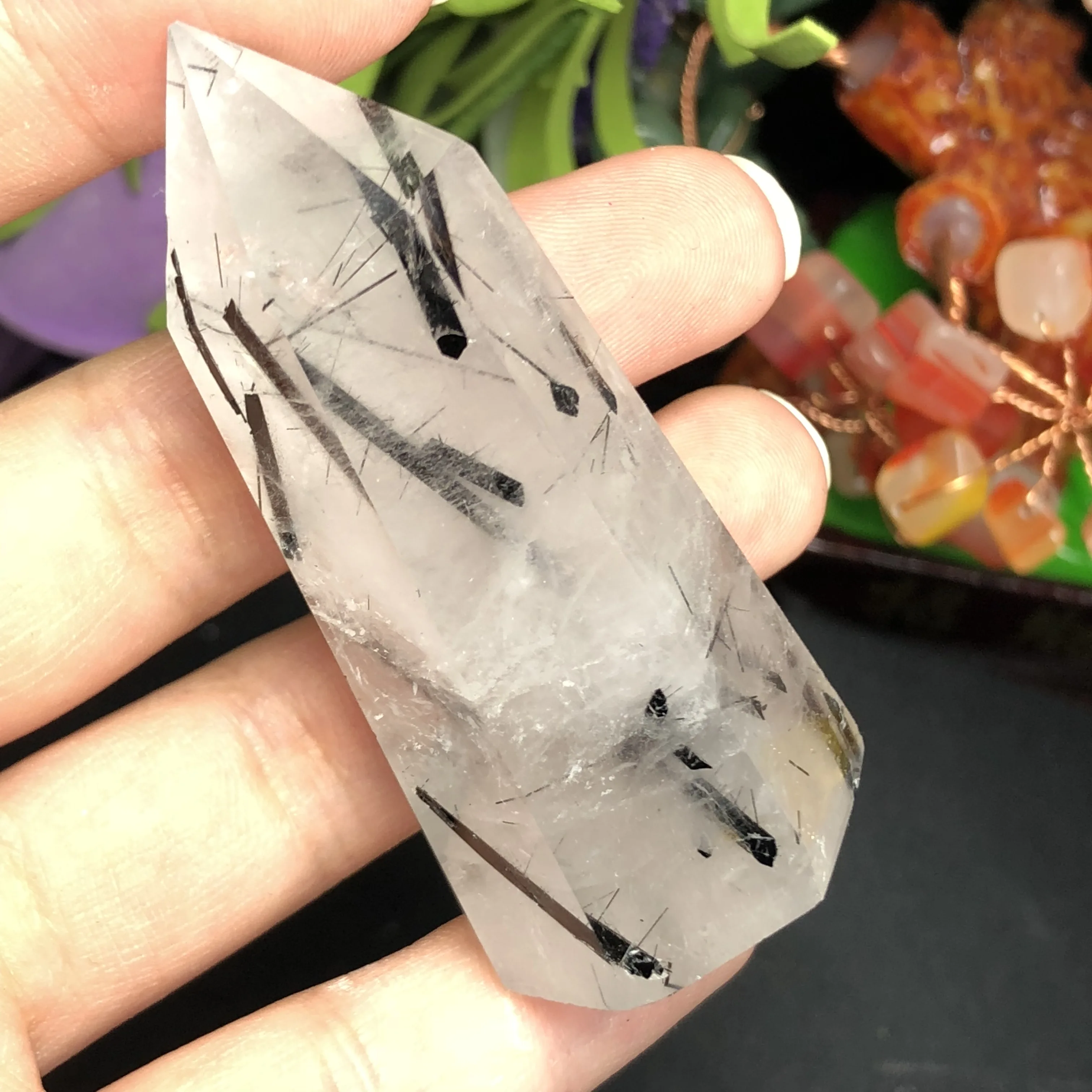 2 шт. натуральный белый и черный турмалин кристалл одноострый столб красивая