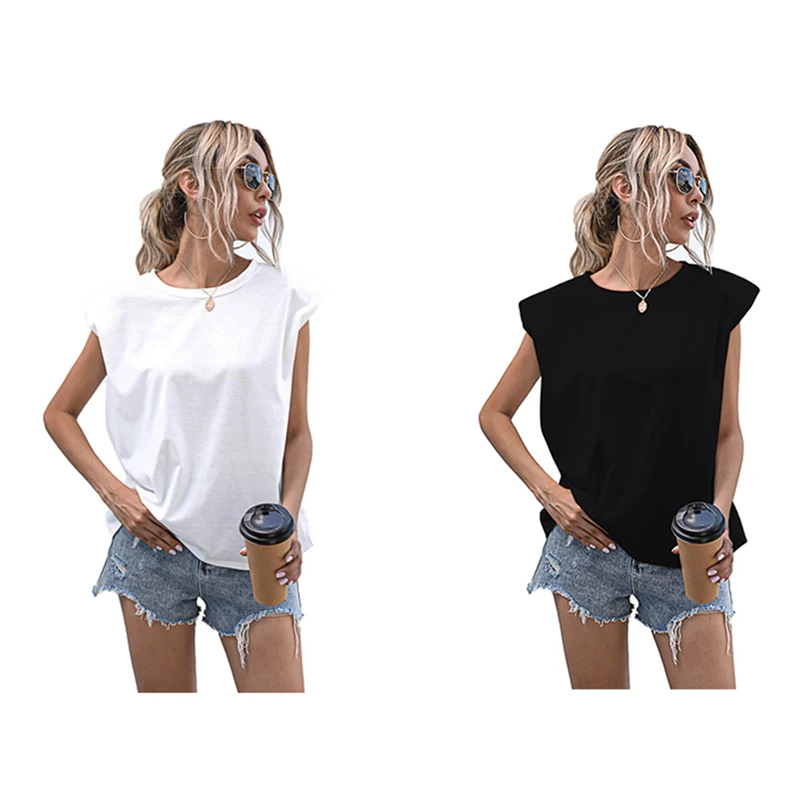 

Футболка женская Повседневная без рукавов, базовый трикотажный топ, свободного покроя, размер M, белый и черный, 2 шт., на лето