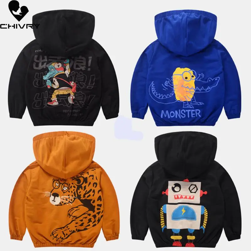 

New 2020 Spring Autumn Kids Boys Jackets Fashion Dinosaur Animal Print Hooded Zipper Coat Children Windbreaker Waterproof Jacket