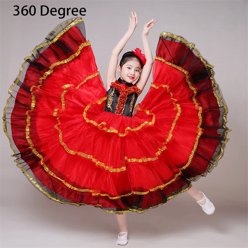 Style 1 360 Degree Платье для фламенко, для детей, испанское, цыганское, детский танцевальный костюм, на плечах, для хора, для девочек, для сцены, платья для танца живота, Vestidos - Цвет: Style 1 360 Degree