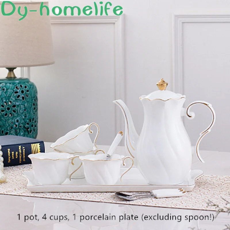 

Nordic Phnom Penh White Water Pattern Ceramic Coffee Tea Set Hotel Household Bone China with Tray Wooden Frame Coffee Set Teapot