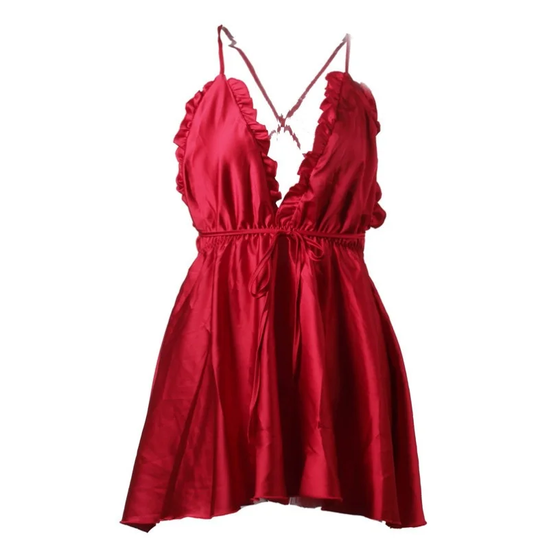 

Hot style deep V collar agaric roll edge backless cross tie sexy underwear top hip sexy condole belt skirt suit