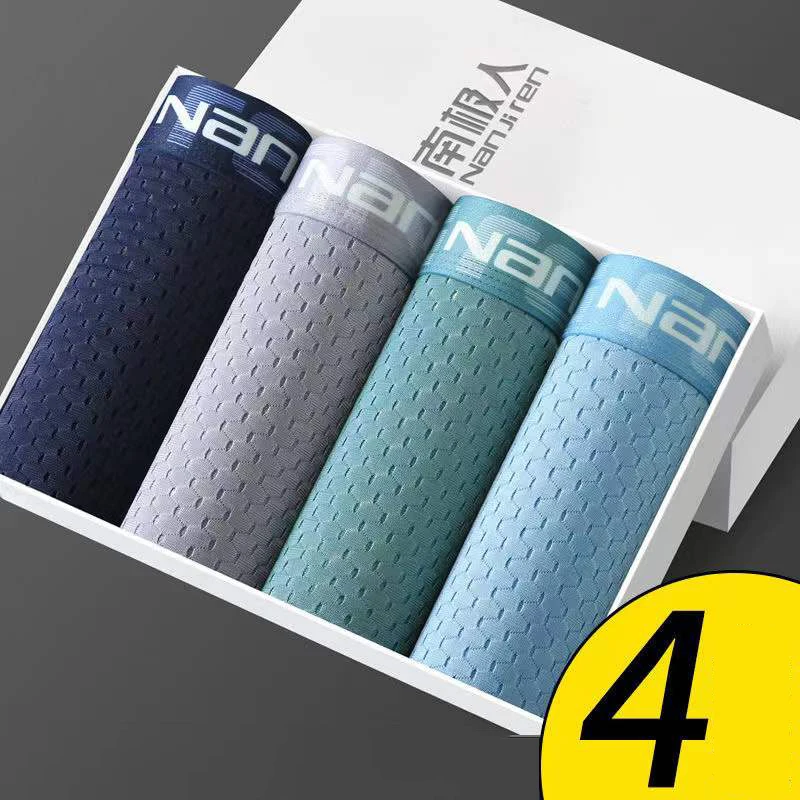 4Pcs/Lot Underpants Men's Underwear Male Boxer Shorts Ice Silk Mesh Modal Breathable Shorts Head Home Sexy Solid Ventilation