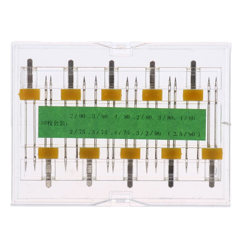 

10 размеров, смешанные иглы для швейной машинки, двойные иглы с пластиковой коробкой, Швейные аксессуары