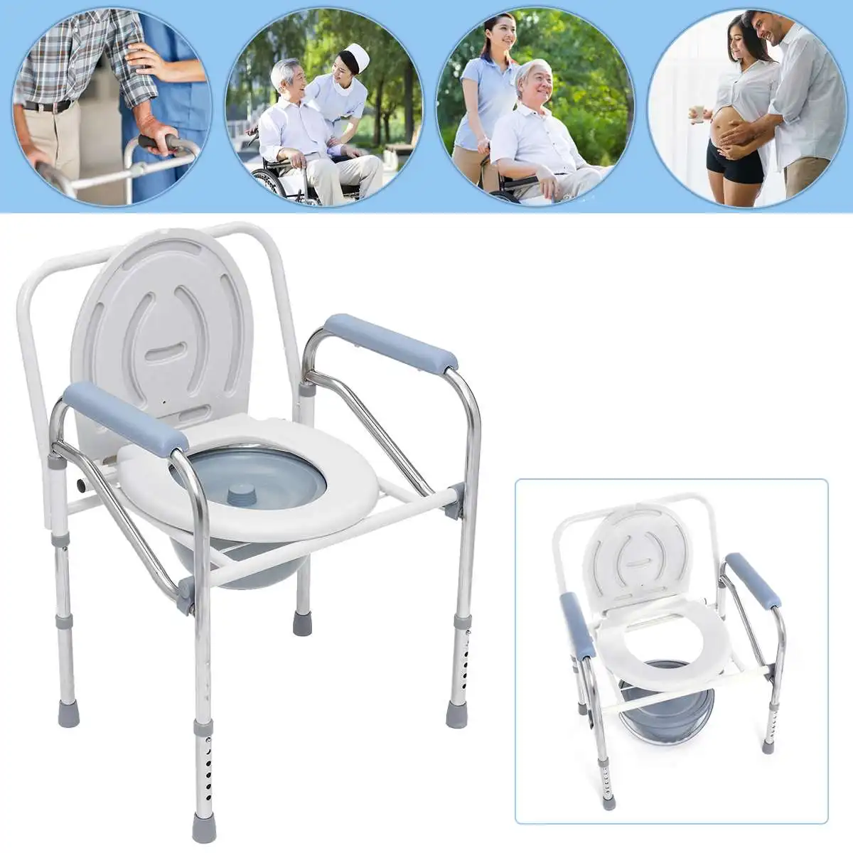 저렴한 휴대용 접이식 침대 옆 욕실 변기 화장실 편리한 변기 좌석 샤워 의자 노인 장애인을 위한 미끄럼 방지 발, 변기 화장실 샤워 의자
