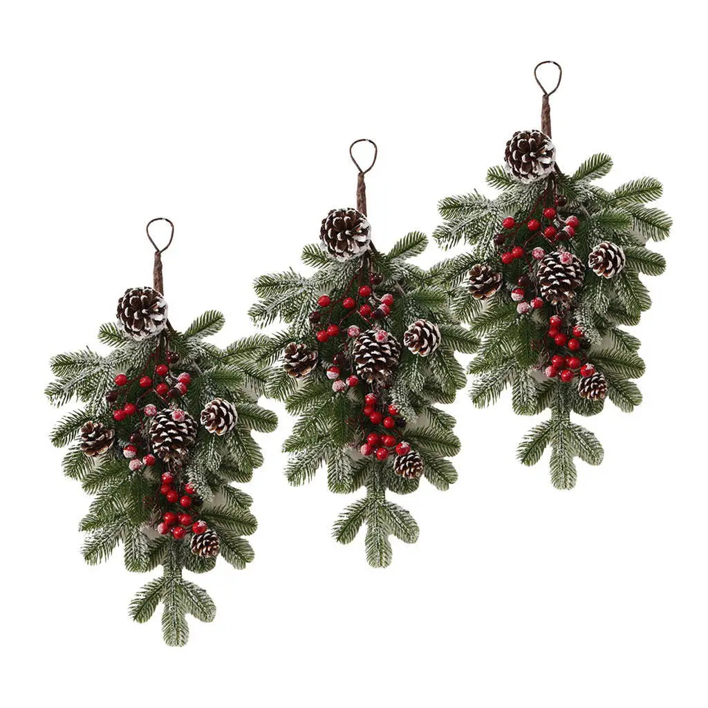 

3х искусственные рождественские каплевидные подвески, 21,7 дюйма, смешанные сосновые и ягодные Рождественские Подвески для украшения входно...
