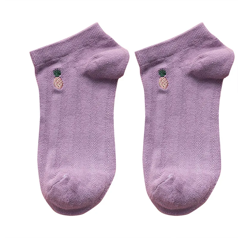 Носки женские с вышивкой фруктов Модные дышащие хлопковые сетчатые повседневные