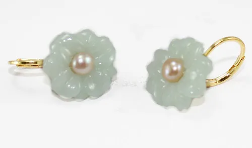 ER00128 Flower Natural jade Earring | Drop Earrings