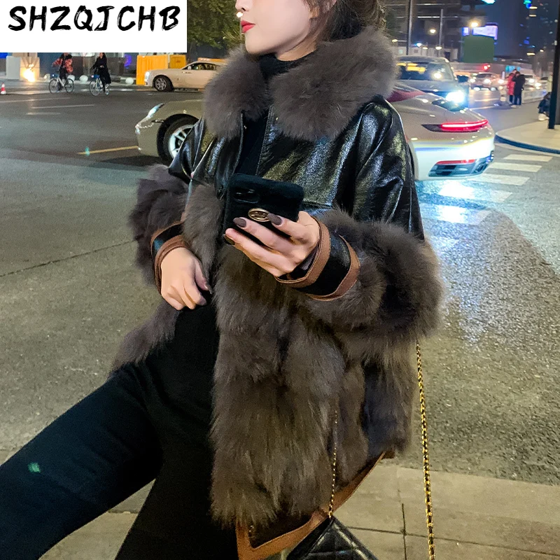 

SHZQ пальто из лисьего меха женское короткое меховое цельное пальто зимнее новое пальто из овечьей кожи