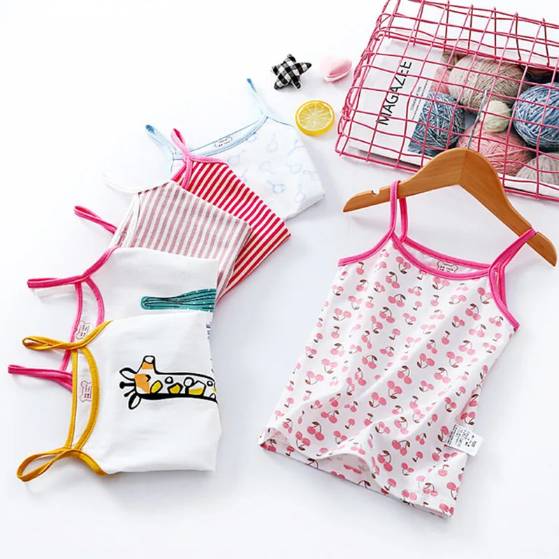 

Vest For 2-8Y Girls 2021 Summer Baby Girl Underwear Clothes Cotton Cute Cartoon Print Camisole Children's Tanks Top