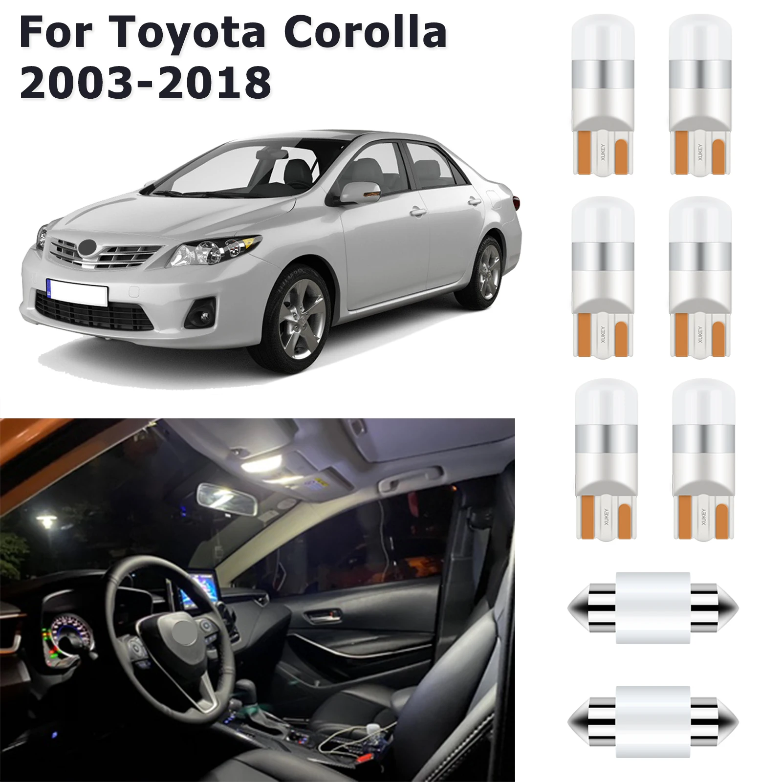 

8 лампочек Белый светодиодный внутренний светильник Карта Купол багажник потолочный светильник комплект для Toyota Corolla E120 E130 E140 E150 E160 E170 E180 ...