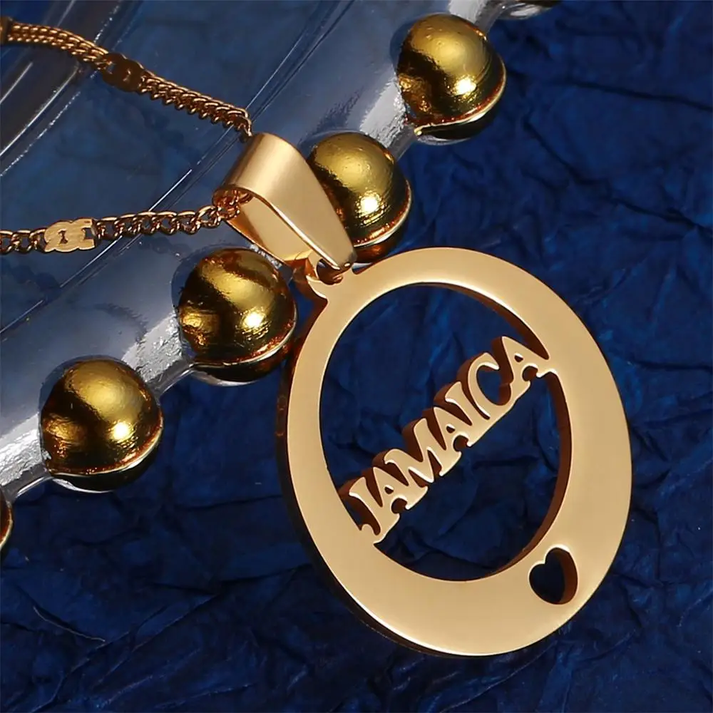 Трендовое ожерелье из нержавеющей стали с круглым алфавитом Ямайки Золотое