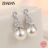 zdadan 925 sterling silver flower pearl drop earring for women fashion wedding jewelry accessories