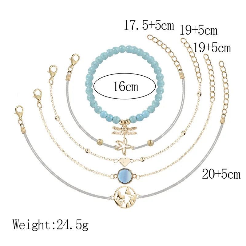 5 шт./компл. Модные женские браслеты карта Морская звезда Индиго жемчужный набор с