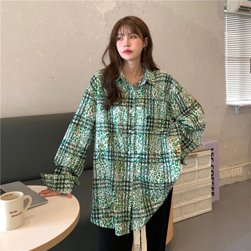 

Женская свободная рубашка с леопардовым принтом, с длинным рукавом
