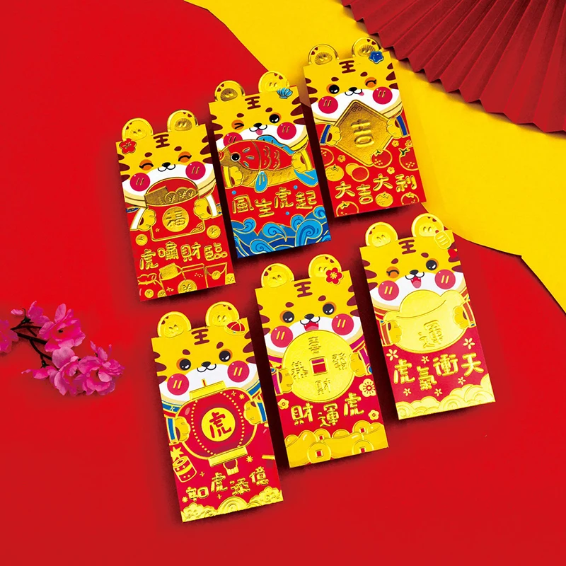 

6pc 2022 Chinese Tiger Lucky Red Envelope Cartoon Creative Red Envelope New Year's Spring Festival Birthday Wedding Red Envelope