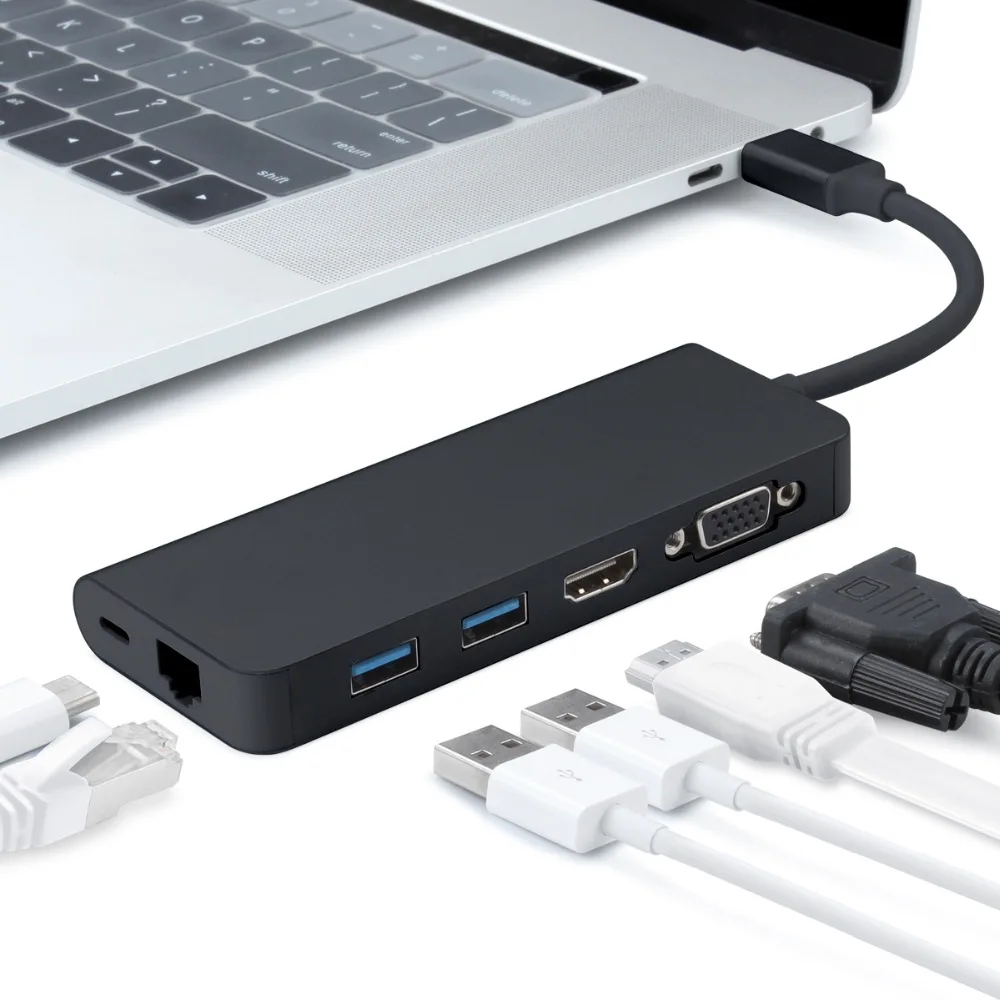 USB C до 3 0 HUB HDMI совместимый 5 мм аудио RJ45 Gigabit Ethernet адаптер для MacBook new Pro air 12 13 15 16 2020