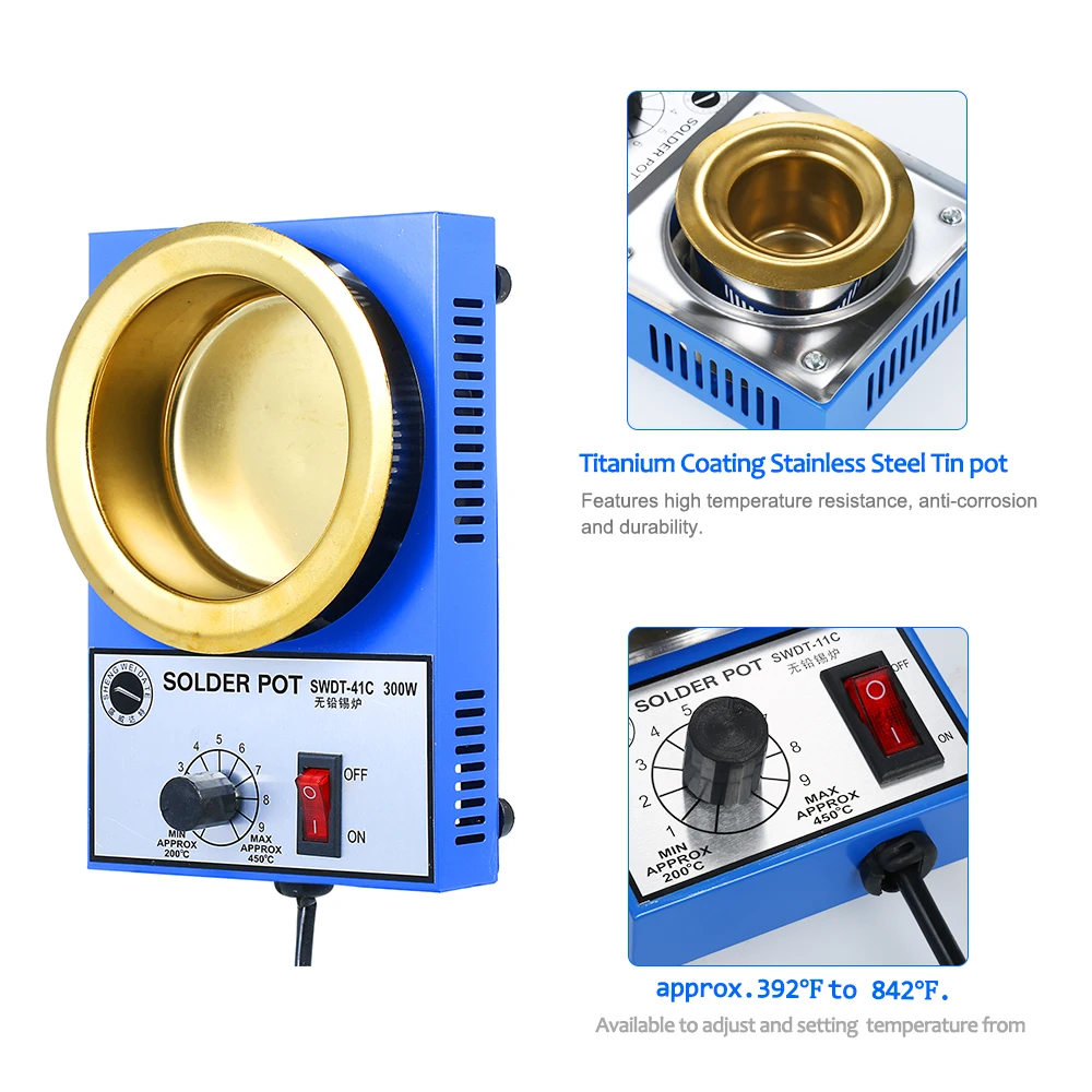 

220V Soldering Pot Tin Melting Furnace Thermoregulation Soldering Desoldering Bath 200~450 Centigrade Heating Equipment