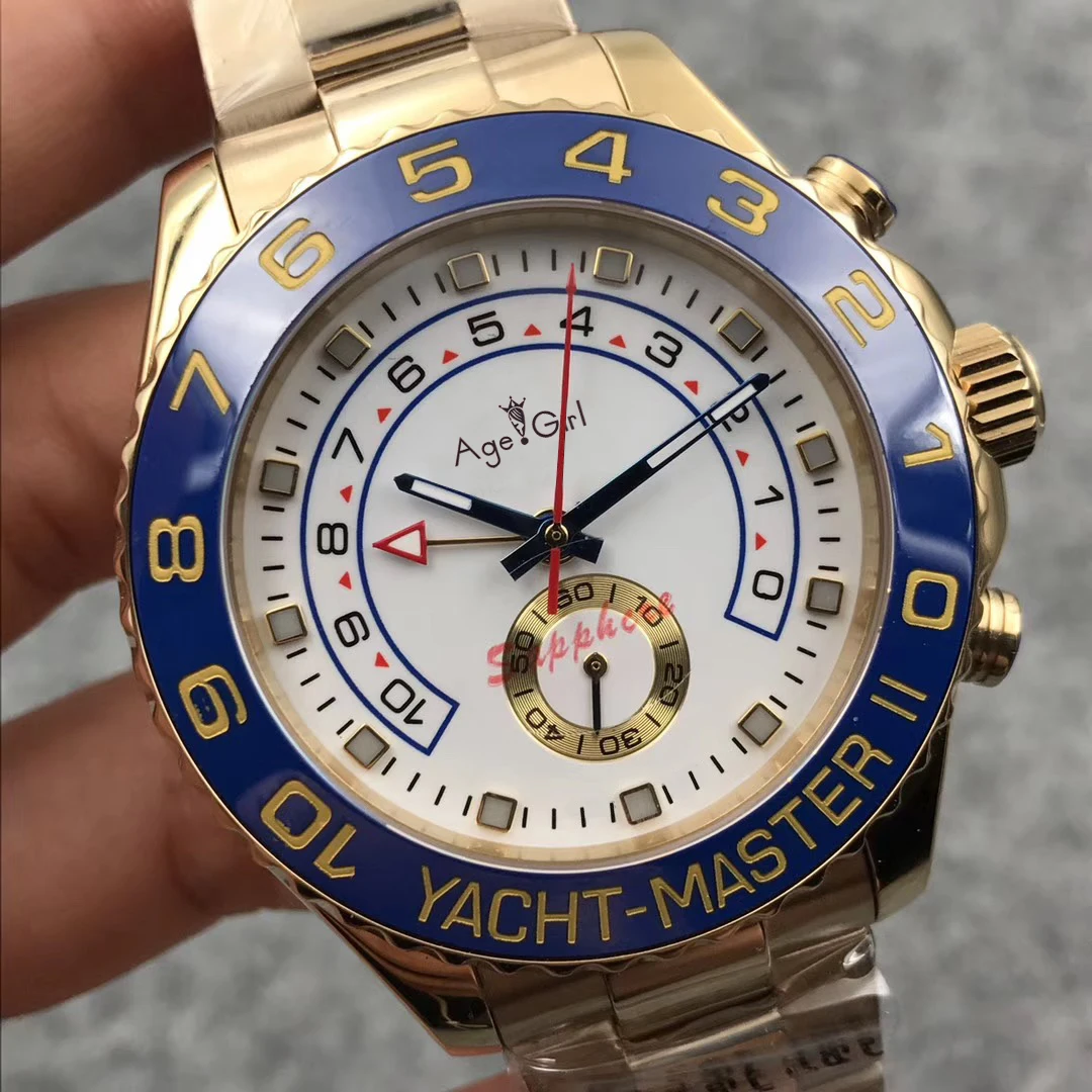 

Classic New Men Watch Automatic Mechanical Blue Ceramic Bezel Stainless Steel GMT Sapphire YACHT Yellow Gold Limited Sport