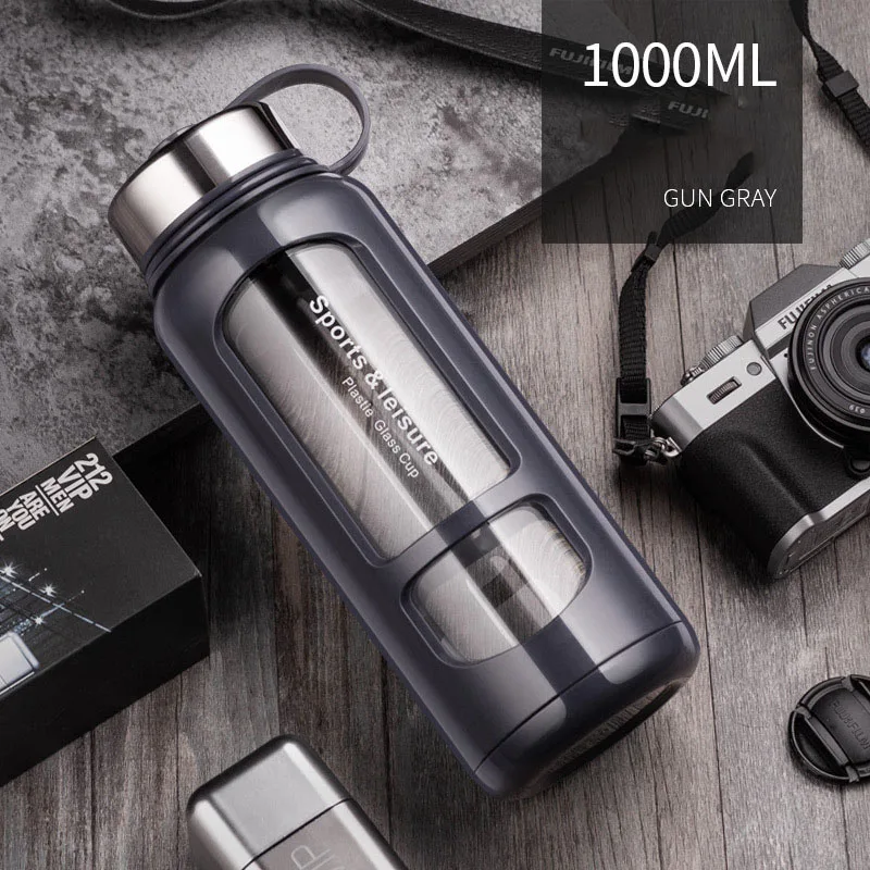 dark gray 1000ml JOUDOO 700 мл 1000 мл портативные стеклянные бутылки для воды открытая космическая бутылка Спортивная бутылка для воды герметичная велосипедная альпинистская Подарочная 35 - Цвет: dark gray 1000ml