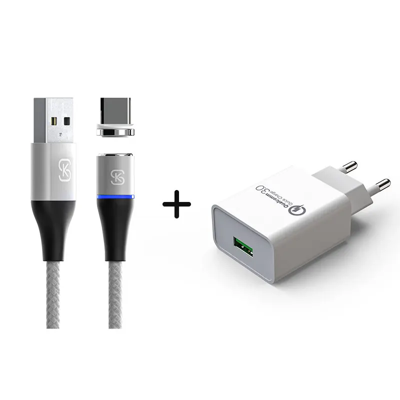adapter and cable Android Зарядные устройства адаптер телефона для iphone USB type C ЕС вилка Магнитный кабель быстрой зарядки SIKAI QC 3,0 9 В 2A 12 В 1.5A 5 в 3A 4,0 - Тип штекера: adapter and cable