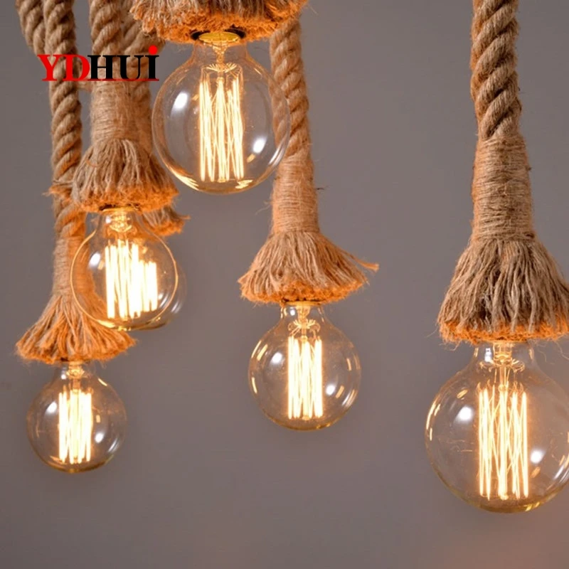 Подвесной светильник на пеньковом канате s Винтаж Ретро промышленный подвесной