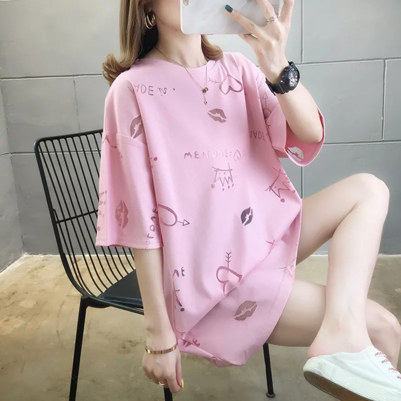 Женская длинная футболка большого размера с сетчатым узором сезон весна лето 2021