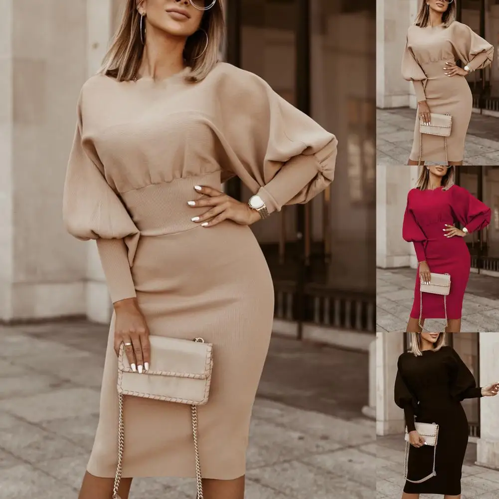Женское облегающее платье-пуловер с длинным рукавом цвет в ассортименте