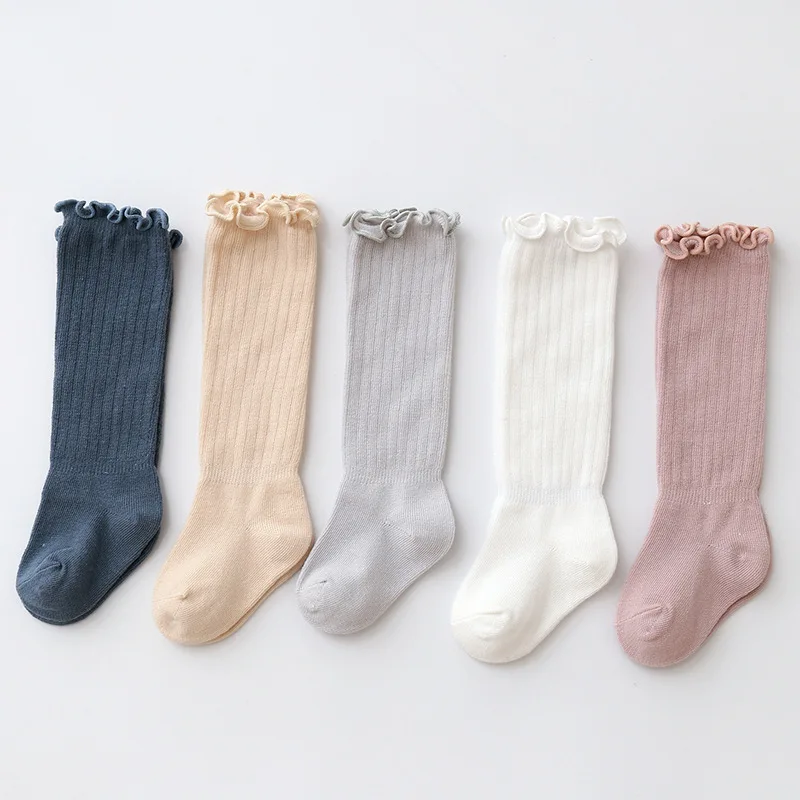 

Lovely Baby Stockings Leg Warmers Solid Color Pit Strip Style Wood Ears Comfortable Breathable Warm Long Socks, 0-3Years