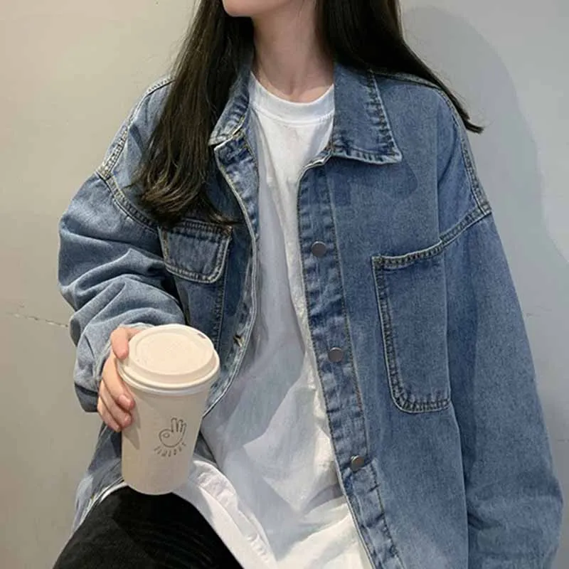 

2021 NEW Jacket Jeans Women Plus Size Denim Coat Fall 2021 Spring Korean Style Designer Single Breasted Solid Pockets Fashion