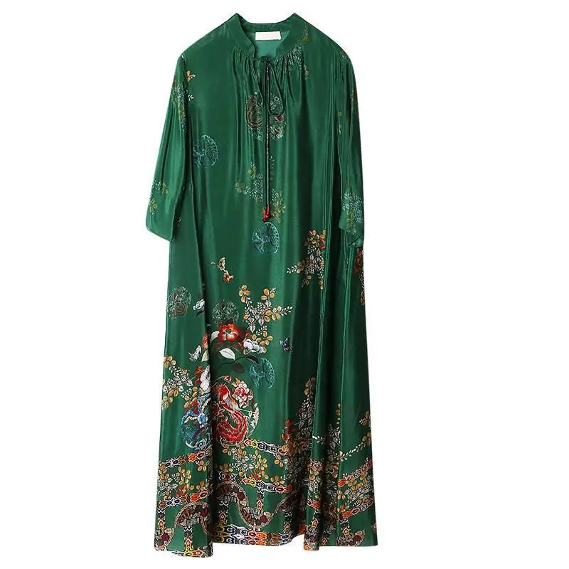 

2021 New Women's Spring Fashion Beach Dress Medium Length Loose Mulberry Silk Print Dress