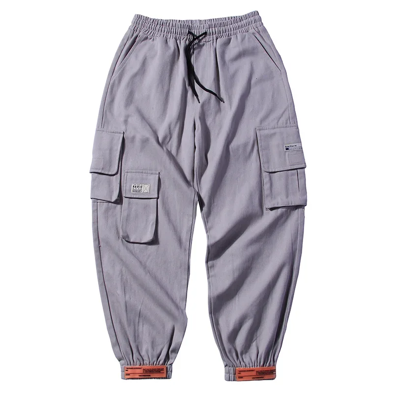 Gray Aolamegs спортивные штаны, одноцветные Мужские штаны, эластичная талия, Harajuku, много карманов, Карго, мешковатые штаны-шаровары, высокая уличная одежда - Цвет: Gray