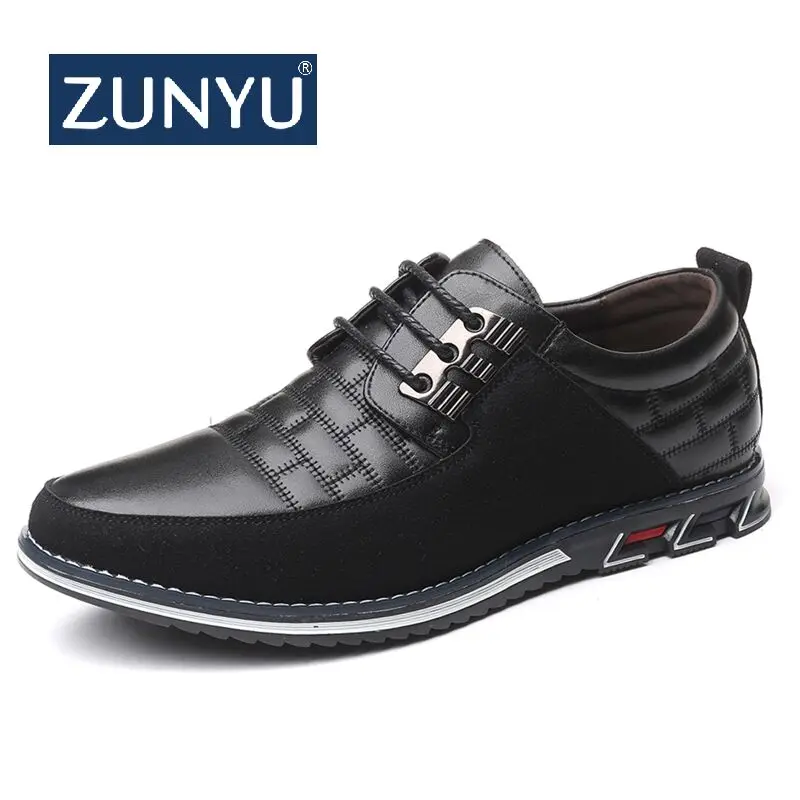 Мужские кожаные туфли ZUNYU черные повседневные деловые лоферы на шнуровке