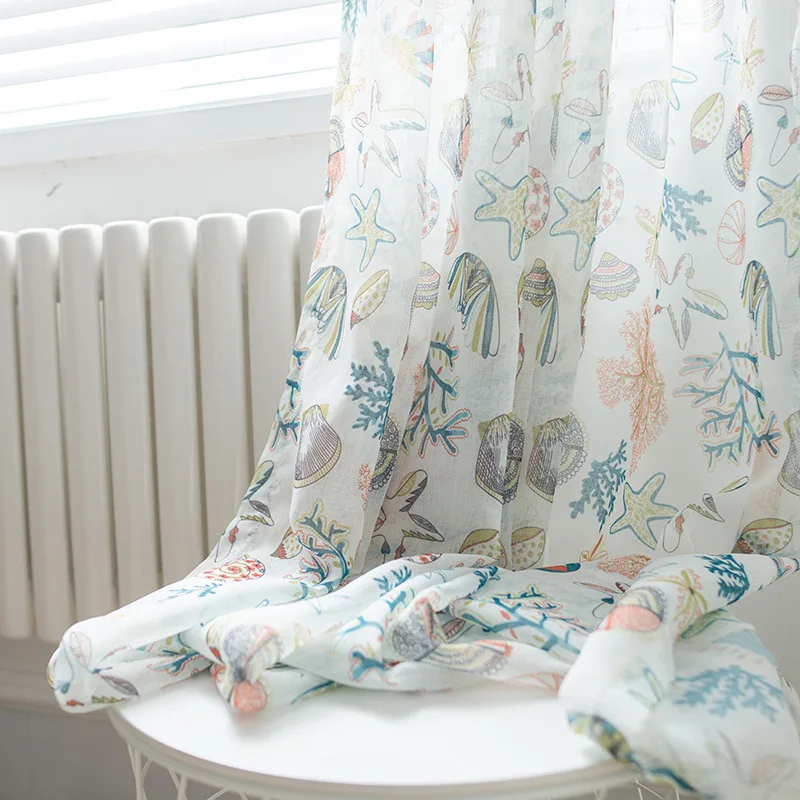 

Modern Curtains for Living Dining Room Bedroom Cartoon Children's Room Curtains Printed Screens Ocean Star Tulle Curtains