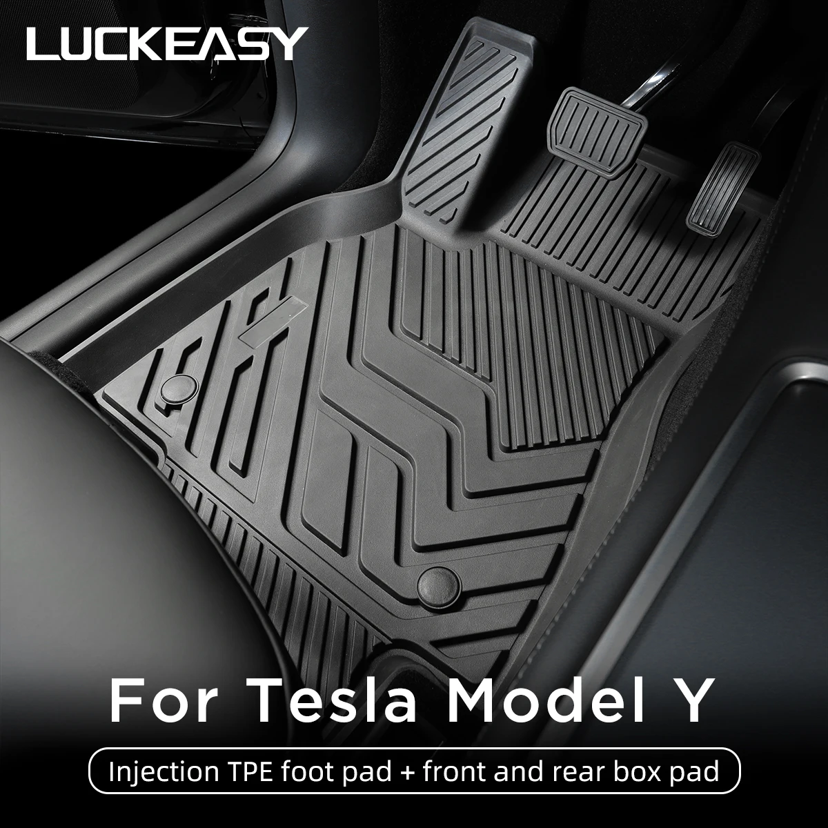 LUCKEASY For Tesla Model Y 2020-2023 TPE Rubber Rear Trunk Storage Mat Front Trunk Mat Foot Mat Waterproof Tasteless Protect Pad