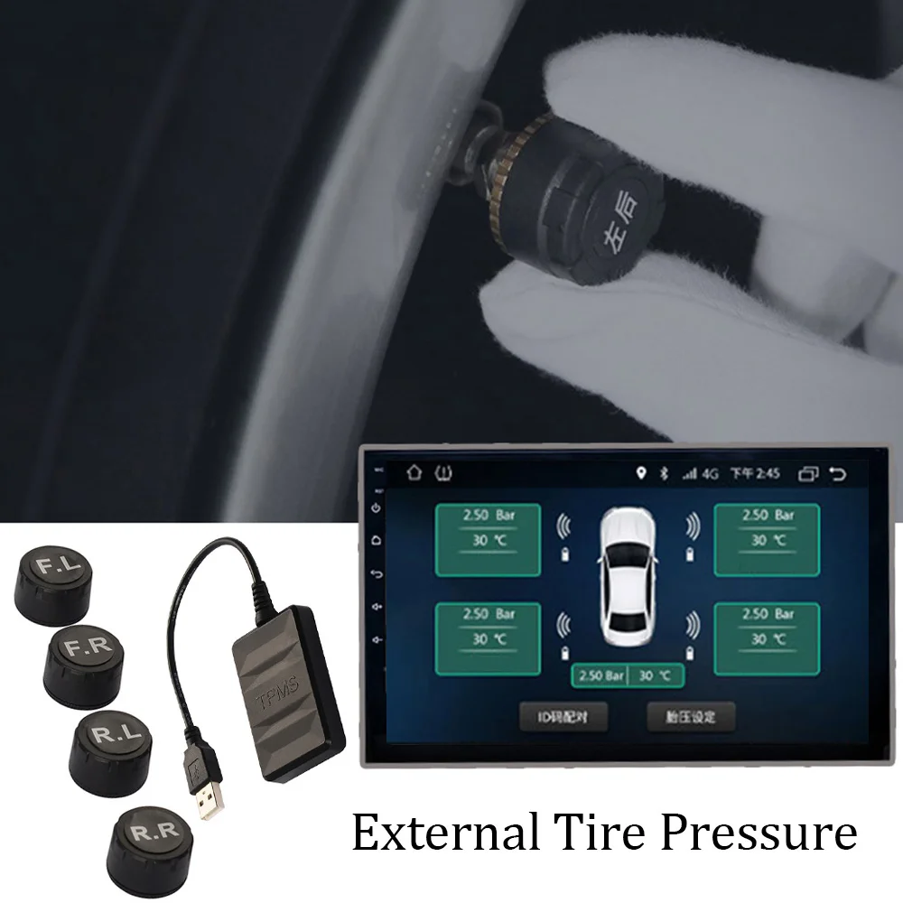 

Система контроля давления в шинах, прибор для контроля давления в шинах под управлением Android, с внешними и внутренними TPMS датчиками и USB