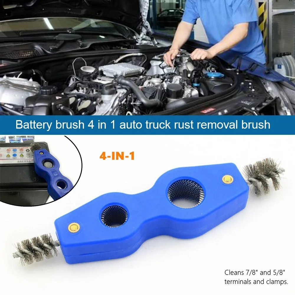 

4 in 1 Car Auto Truck Battery Brush Tool For 7/8in 5/8in Terminals Clamps Cleaner Rust Removal Brush
