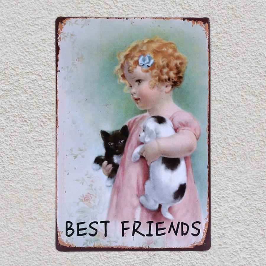 1 шт. жестяные таблички с животными собаками и маленькой милой девочкой | Дом сад