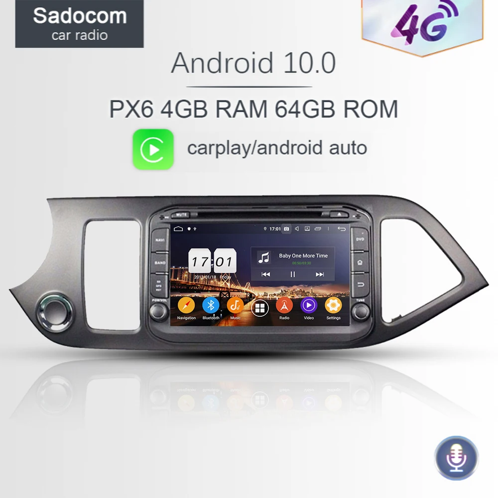 Автомобильный DVD плеер 720P 8 &quotPX6 2 din Android 10 0 для kia Morning Picanto 2011 2016 Восьмиядерный 4 Гб
